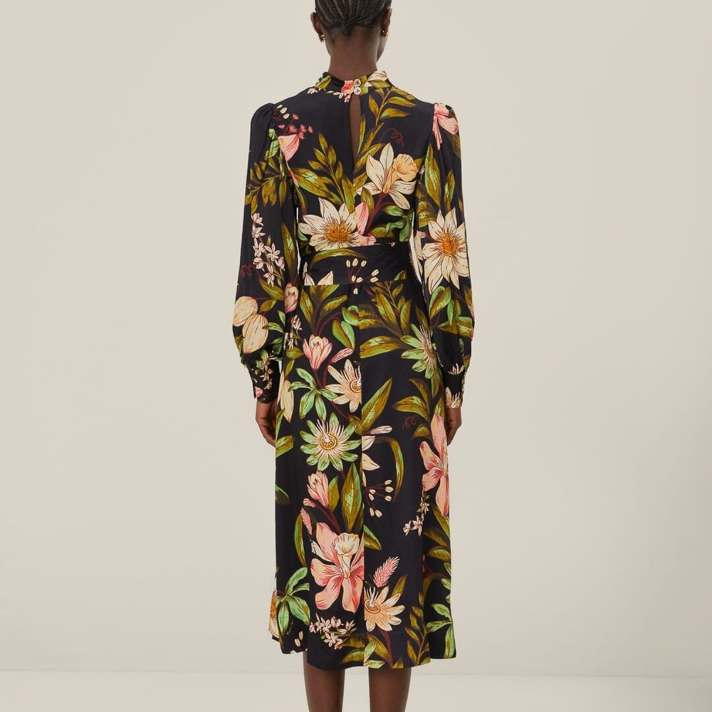 Farm Rio Black Surreal Flowers High Neck Midi Dress - Picture 2 of 8